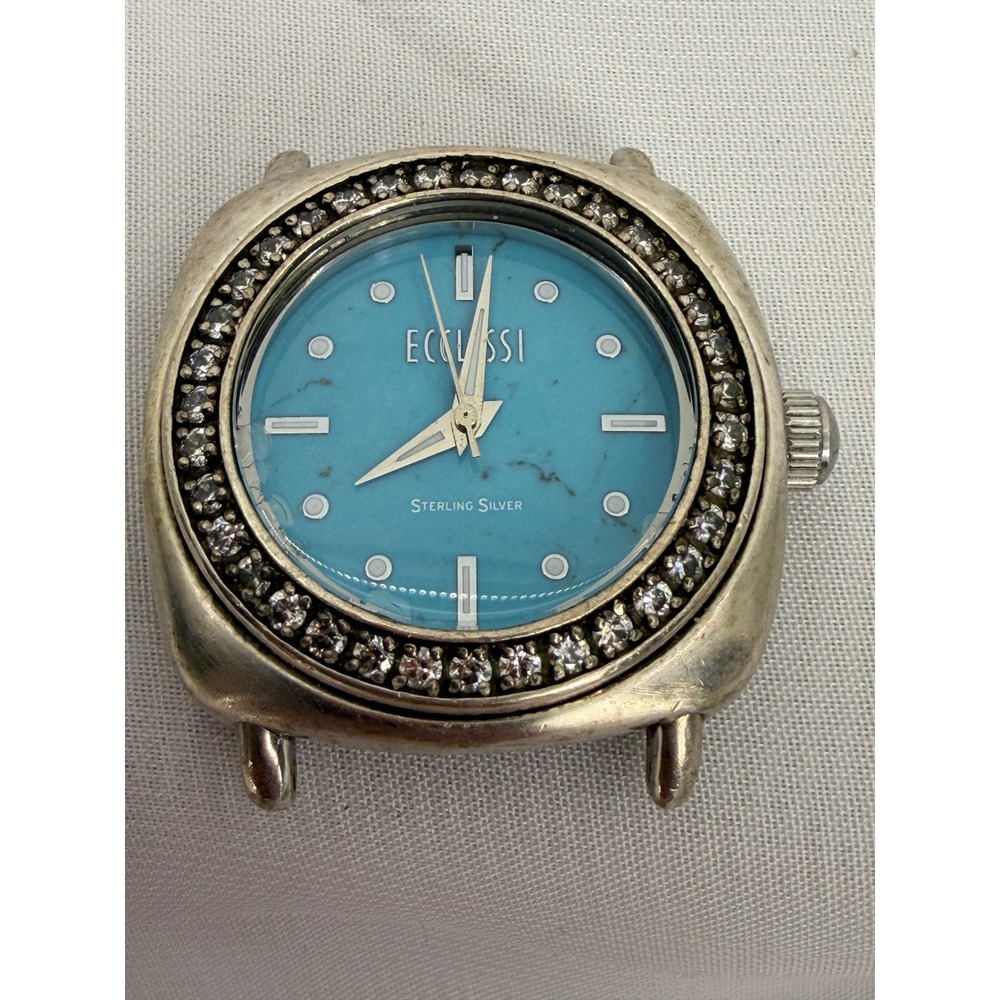 Ecclissi Sterling Silver Watch Head Turquoise Dial Crystal Bezel 23970 Quartz